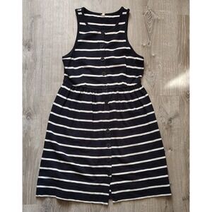 J.CREW Nautical Tank Dress‎ Navy Blue White Striped Anchor Buttons Sz S